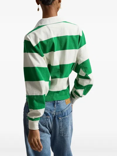Polo Ralph Lauren Embroidered Striped Cotton Rugby Shirt In Green