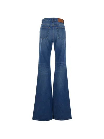 Chloé Women Blue Jeans With Wide Leg And Pendant Charm On The Front In Denim Woman In Blue