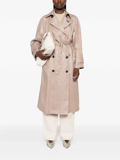 Brunello Cucinelli Double-breasted Coat In Neutral
