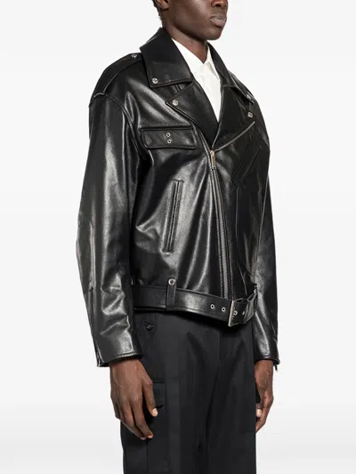 Alexander Mcqueen Leather Biker Jacket In Black