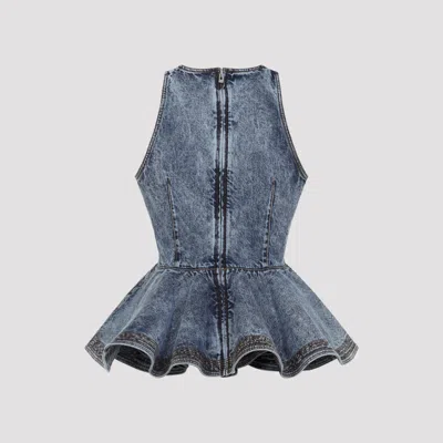 Alaïa Alaia Peplum Halterneck Top With Ruched Hem And Fitted Waist In Blue