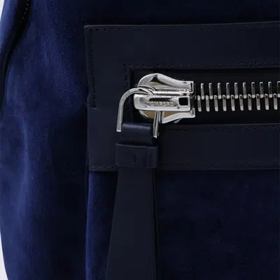 Tom Ford Blue Suede Backpack In Blue