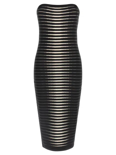 Elisabetta Franchi Striped-pattern Chain-strap Midi Dress In Black