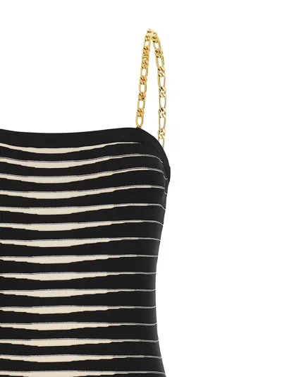 Elisabetta Franchi Striped-pattern Chain-strap Midi Dress In Black