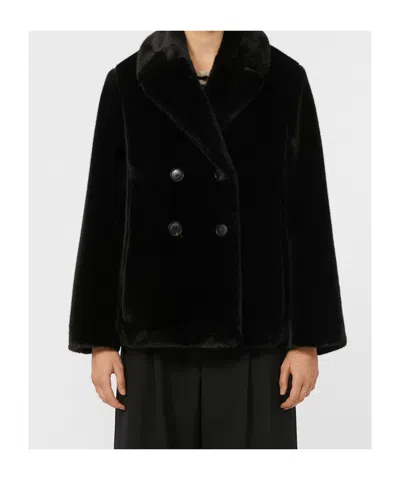 Max Mara Double-breasted Jacket With A Fluffy Texture In Black