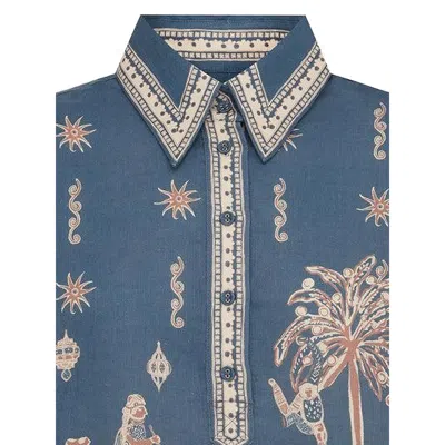 Alemais Acacia Cropped Printed Linen Shirt In Multi