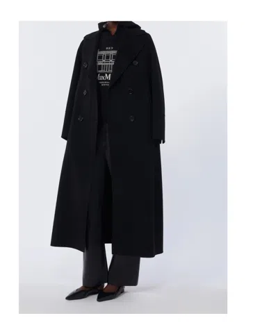 Max Mara Long Double-breasted Coat In Black