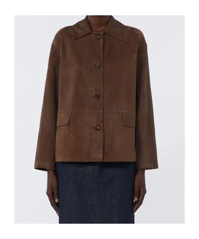 Max Mara Button Patch-pocket Jacket In Brown