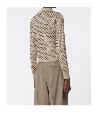 Max Mara Ragno Sequin Embellished Virgin Wool Cardigan In Brown