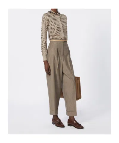 Max Mara Ragno Sequin Embellished Virgin Wool Cardigan In Brown