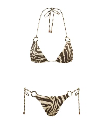 Zimmermann Wanderlust Ring-tie Zebra-pattern Bikini In Black