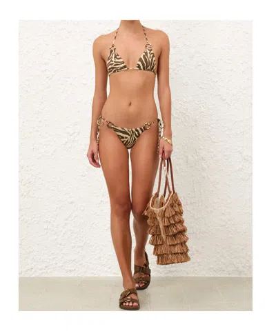 Zimmermann Wanderlust Ring-tie Zebra-pattern Bikini In Black