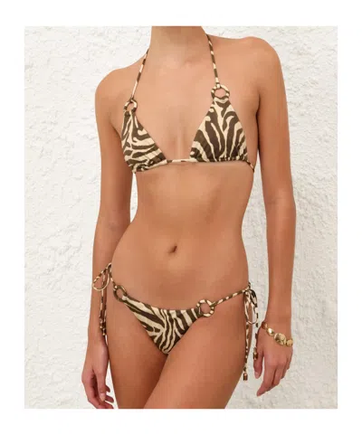 Zimmermann Wanderlust Ring-tie Zebra-pattern Bikini In Black