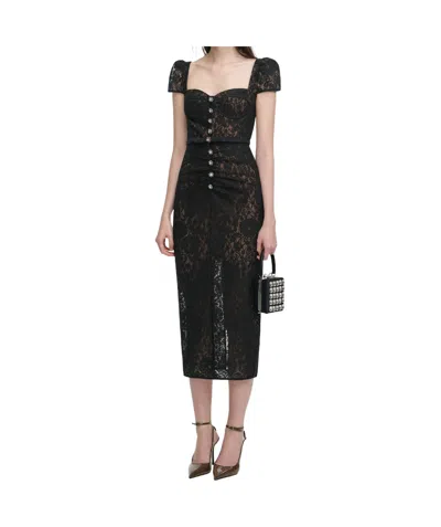 Self-portrait Belted Embellished Cotton-blend Lace Midi Dress In Black