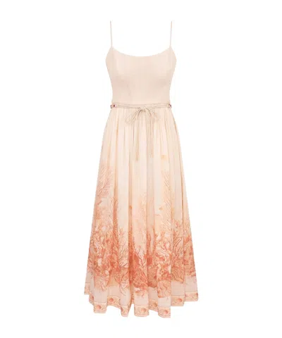 Zimmermann Wanderlust Corset Midi Dress Cream In Neutral