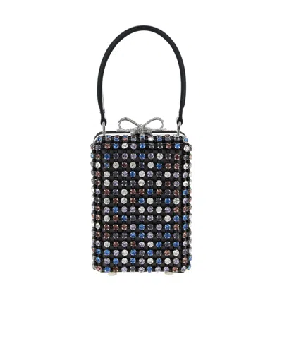 Self-portrait Mini Handbag With Multi-colored Crystal Surface And Bow Closure In Black