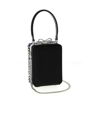 Self-portrait Mini Handbag With Multi-colored Crystal Surface And Bow Closure In Black
