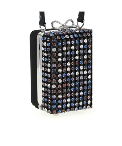 Self-portrait Mini Handbag With Multi-colored Crystal Surface And Bow Closure In Black