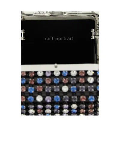 Self-portrait Mini Handbag With Multi-colored Crystal Surface And Bow Closure In Black