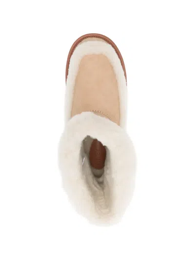 Chloé Dolcie Shearling-trimmed Suede Ankle Boots In Neutral
