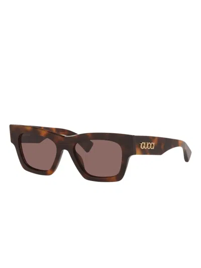 Gucci Rectangle-frame Sunglasses In Brown