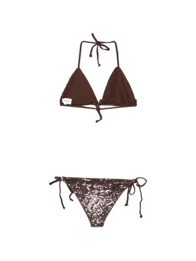 P.a.r.o.s.h Triangle Bikini Micro Sequins Sliding Cups In Brown