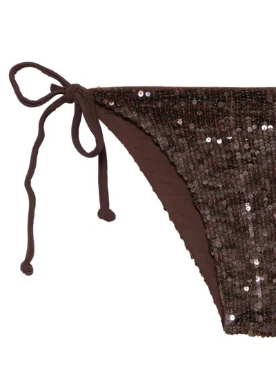 P.a.r.o.s.h Triangle Bikini Micro Sequins Sliding Cups In Brown