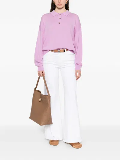 Allude Button Collared Pullover In Pink