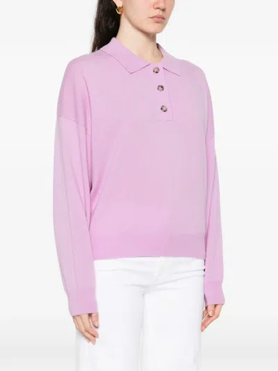 Allude Button Collared Pullover In Pink