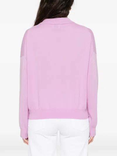 Allude Button Collared Pullover In Pink