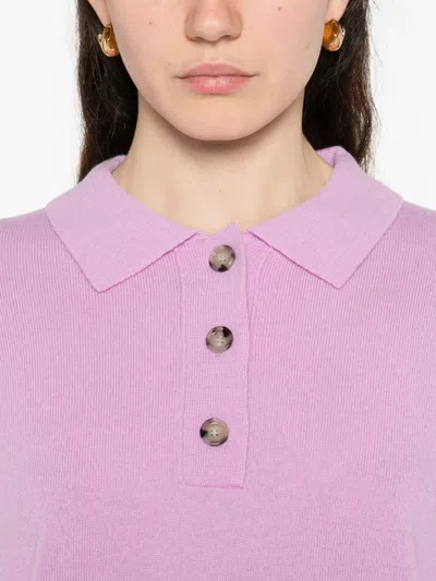 Allude Button Collared Pullover In Pink