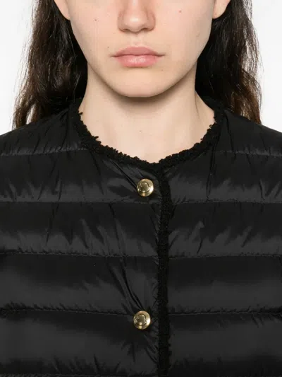 Moncler Fleurs Button Quilted Jacket In Black