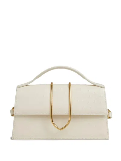 Jacquemus Structured Rectangular Handbag With Off-white Ostrich Effect In White
