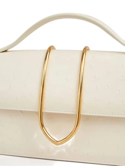 Jacquemus Structured Rectangular Handbag With Off-white Ostrich Effect In White