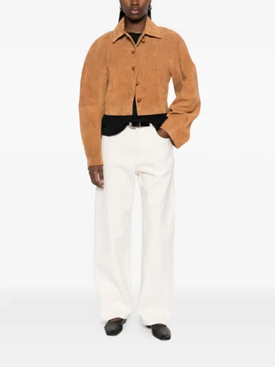 Rohe Rounded Textured Suede Jacket In Brown