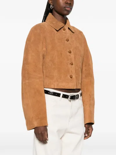 Rohe Rounded Textured Suede Jacket In Brown
