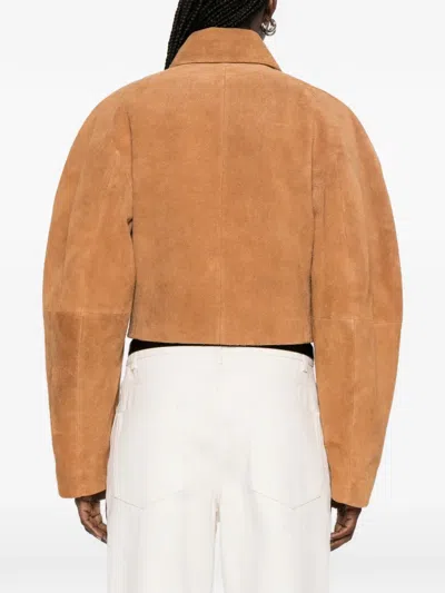 Rohe Rounded Textured Suede Jacket In Brown
