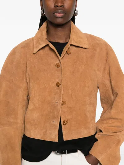 Rohe Rounded Textured Suede Jacket In Brown