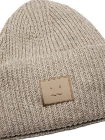 Acne Studios Ribbed Patch Beanie In Neutral