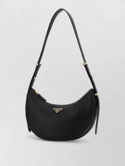 Prada Leather Shoulder Bag Curved Shape Strap In Black