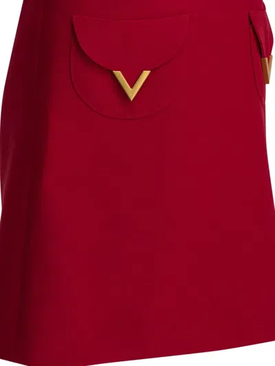 Valentino Womens Paris Pocket-front Short-sleeve Wool-blend Midi Dress In Red