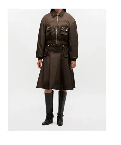 Ganni Duchesse Nylon Bomber Jacket In Brown