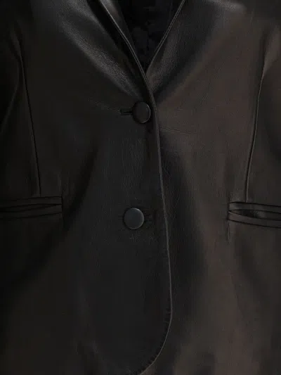 Semper Buttoned Leather Blazer In Black