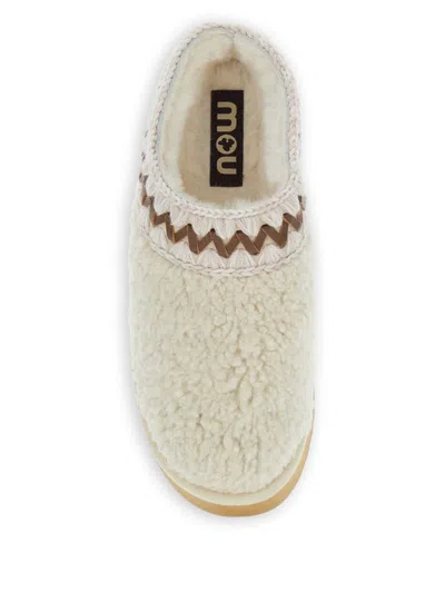 Mou White Mules With Braided Detail In Faux Fur Woman In White