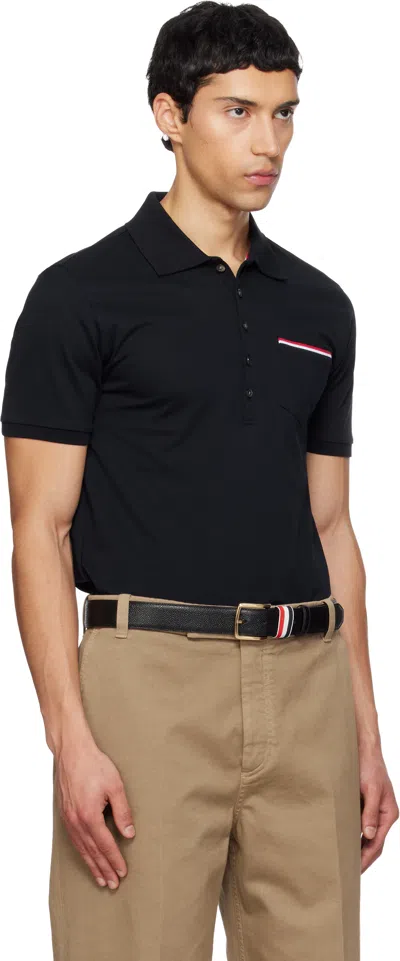 Thom Browne Navy Blue Cotton Polo Shirt In Black