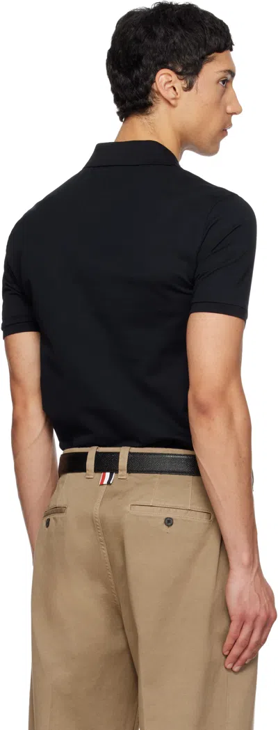 Thom Browne Navy Blue Cotton Polo Shirt In Black