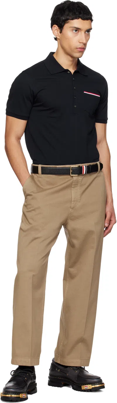 Thom Browne Navy Blue Cotton Polo Shirt In Black