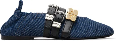Ganni Sue Denim Ballerina Flats Dark Blue Vintage