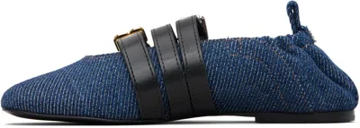 Ganni Sue Denim Ballerina Flats Dark Blue Vintage