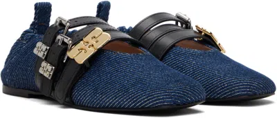 Ganni Sue Denim Ballerina Flats Dark Blue Vintage